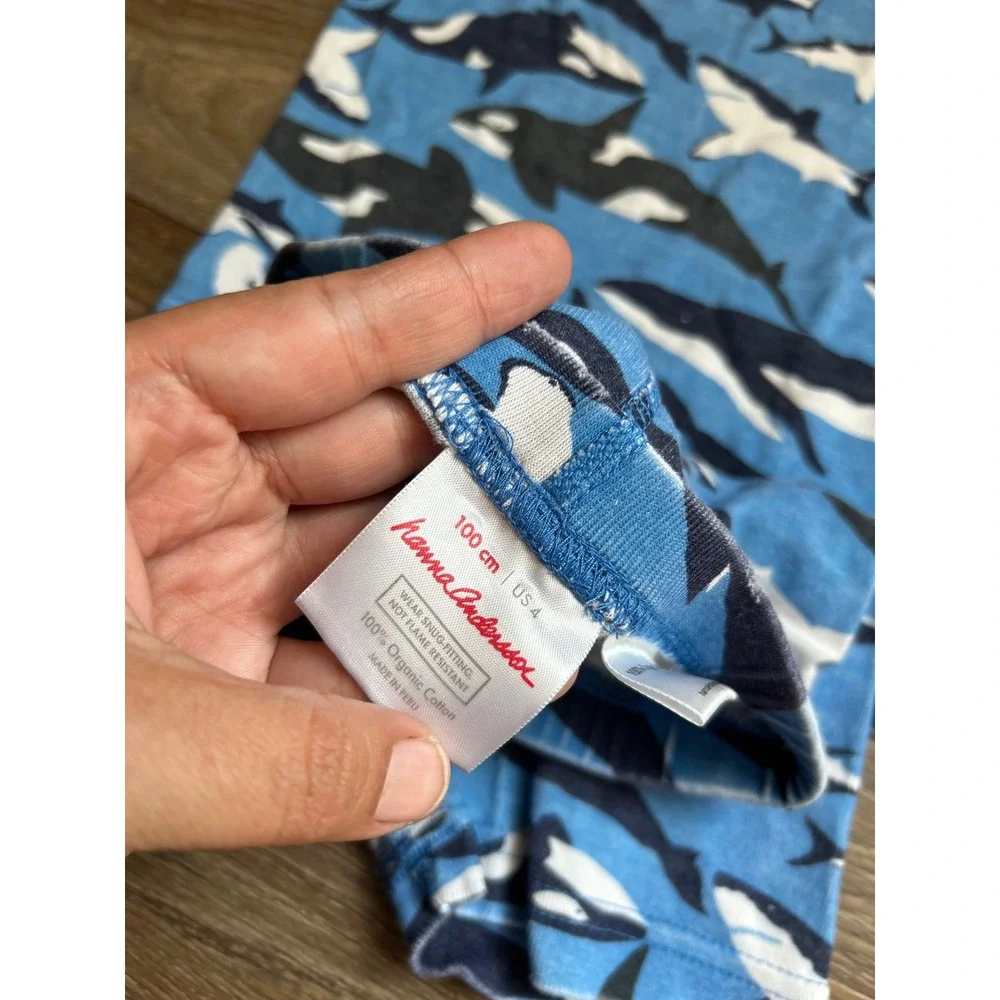 Hanna Andersson Kids Blue Shark Whale Organic Cotton Pajama Set Short Sleeve 120